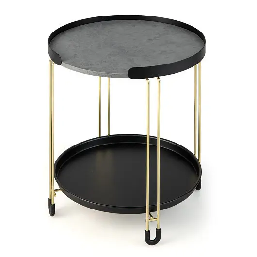 Costway 2-Tier Round Side Table Removable Tray and Metal Frame Small Space, Golden, JV10620SL