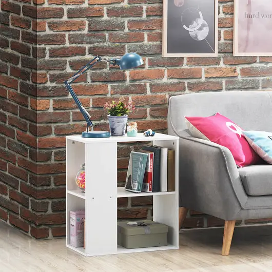 Costway 2-Tier Side End Table Storage Shelves, White, HW63104WH