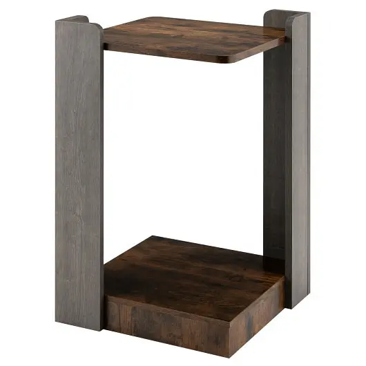 Costway 2-Tier Square End Table Open Storage Shelf Small Space, Coffee, HV10034CF