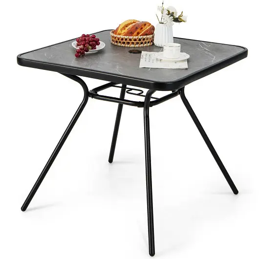 Costway 32" x 32" Heavy-Duty Outdoor Dining Table Umbrella Hole 4 Persons-Grey, NP11155GR