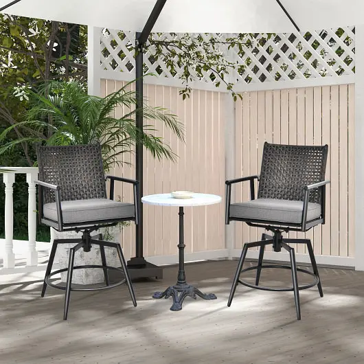 Costway 360 Degree Swivel Bar Stool Set 2 Metal Frame and PE Rattan Backrest, Black, NP11336DK-2