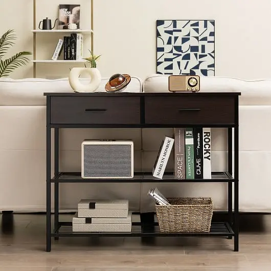 Costway 39.5 Inch Entryway Table 2 Drawers and 2-Tier Shelves, Dark Bronze, JV10428BN