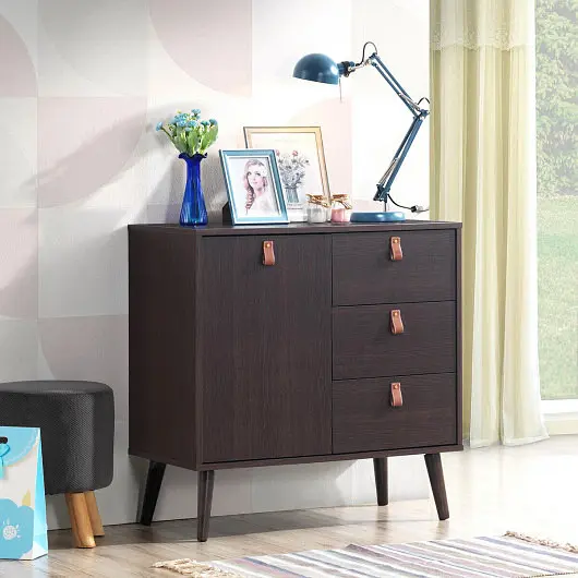 Costway 3-drawer Sideboard Storage Presentation Cabinet, Bronze, HW63194BN