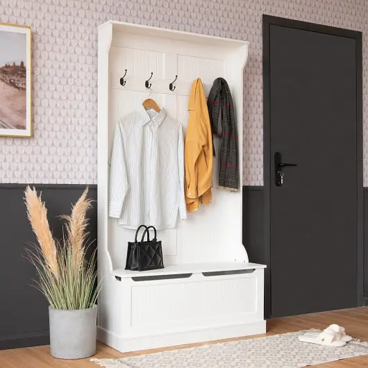 Costway 3--1 Entryway Hall Tree Coat Rack Shoe Bench Hooks and Bottom Storage, White, HU10154WH
