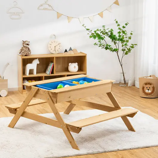 Costway 3--1 Kids Picnic Table Wooden Outdoor Water Sand Table Play Boxes, HY10016