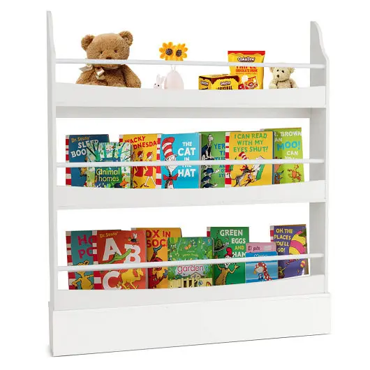 Costway 3-Tier Bookshelf 2 Anti-Tipping Kits Books and Magazines, White, CB10396WH