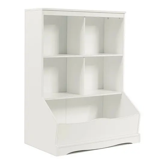 Costway 3-Tier Children's Multi-Practical Bookcase Toy Storage Bin Floor Cabinet, White, HW64061WH