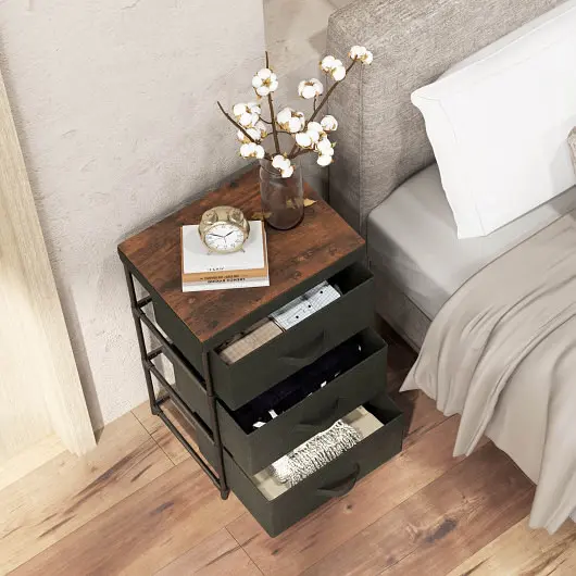 Costway 3-Tier Fabric Nightstand Robust Metal Frame, Carbon Black, JZ10129BK