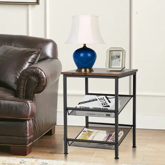 Costway 3-Tier Industrial End Table Mesh Shelves and Adjustable Shelves, HW65662