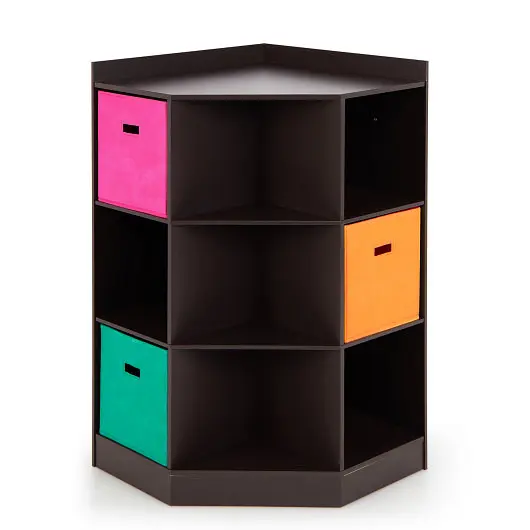 Costway 3-Tier Kids Storage Shelf Corner Cabinet 3 Binquireets, Brown, HW65889CF