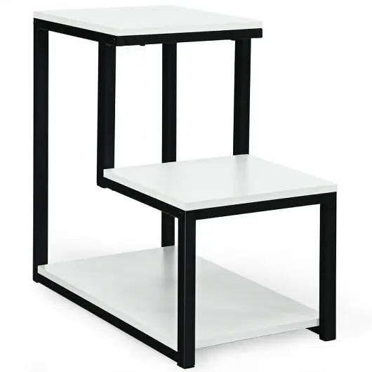 Costway 3-Tier Ladder, Influenced Chair Side Table Storage Shelf, Off-White, HW66231WH
