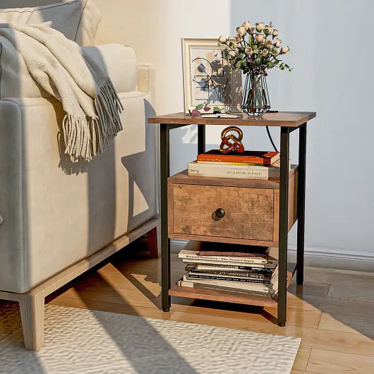 Costway 3-Tier Nightstand Charging Station and Drawer, Set 2, HU10485CF-2