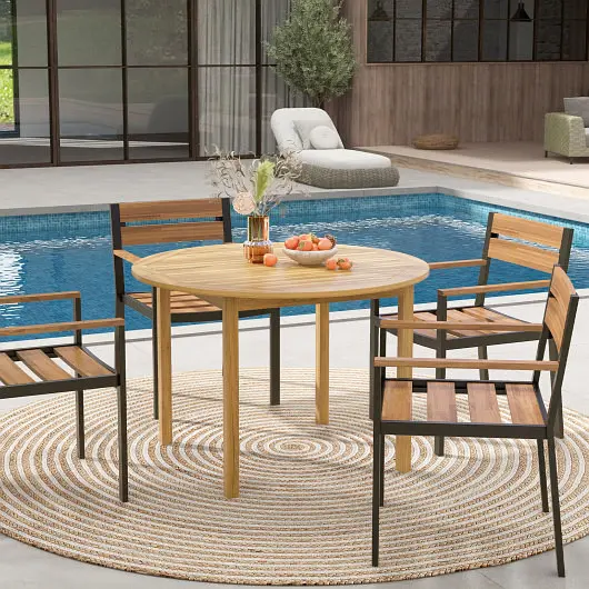 Costway 4-Person Large Round Outdoor Dining Table, HW71253