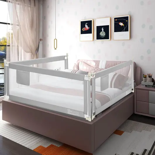 Costway 76.8 Inch Baby Bed Rail Double Securety Child Lock, Gray, BS10021GR