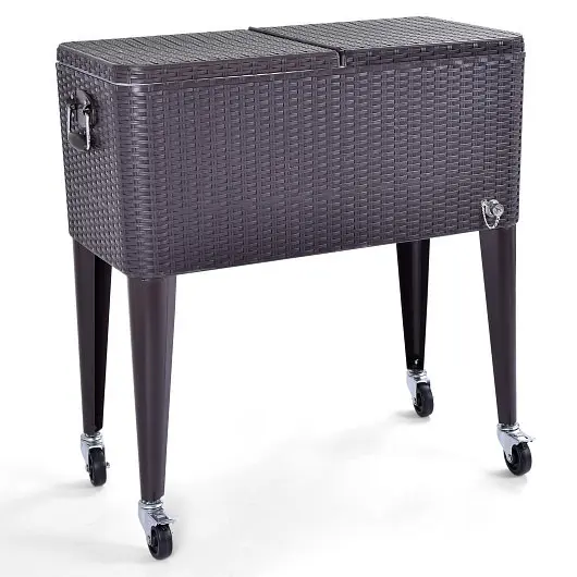 Costway 80QT Outdoor Party Travel-friendly Rattan Rolling Cooler Cart, OP2980