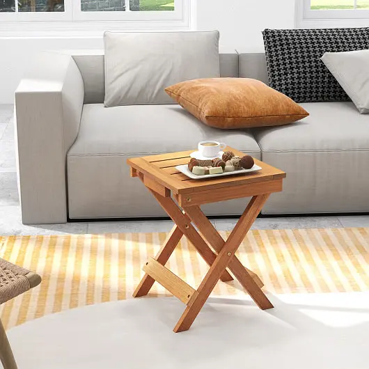 Costway Adaptable 14 Inch Space-saving Folding Side Table Slatted Tabletop, JV11673