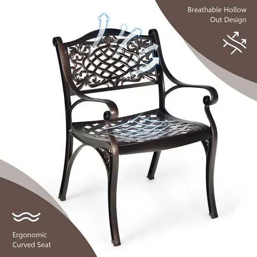 Costway Adjustable 2-Piece Outdoor Cast Aircraft Aluminum Chairs Armrests and Curved Seats-Copper, NP10574WN-2
