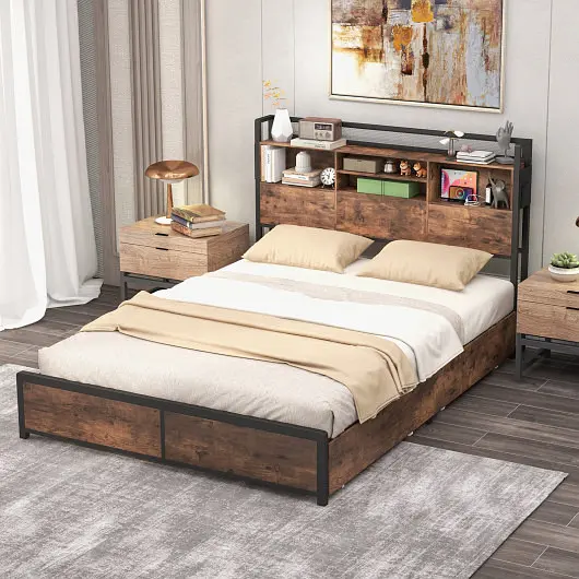 Costway Adjustable Bed Frame Bookcase Headboard and 4 Storage Drawers, Queen Size, HU10618US-Q+