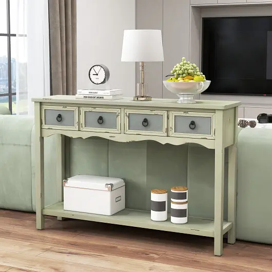 Costway Adjustable 48 Inch Farmhoutilize Console Table 2 Drawers and Open Storage Shelf Hallway, JV11151