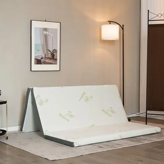 Costway Adjustable Queen 3 Inch Tri-fold Memory Foam Floor Mattress Topper Travel-friendly Carrying Bag, M, HU10312-M