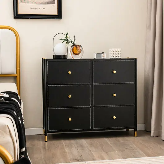 Costway Advanced Floor Dresser Storage Arranger 6 Drawers Fabric Bins and Metal Frame, JZ10220BK