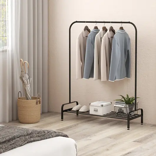 Costway Advanced Heavy Duty Clothes Stand Rack Top Rod and Lower Storage Shelf, HW65709