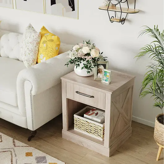 Costway All-Purpose Space-saving Nightstand Drawer and Shelf, Raw, HU10063NA