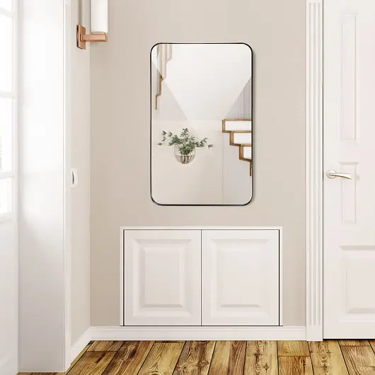 Costway All-Weather 32" x 20" Metal Frame Wall, Mounted Rectangle Mirror, Ebony, HW67282BK
