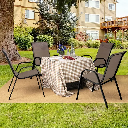 Costway All-Weather 4 Pieces Stackable Patio Dining Chairs Set Armrest, Brown, NP10473BN-4