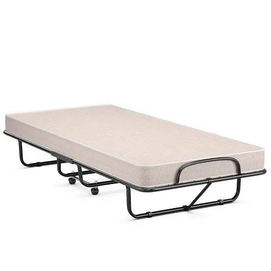 Costway ANSI-Rated Rollaway Guest Bed Robust Steel Frame and Memory Foam Mattress Made Italy, Beige, HW69534BE