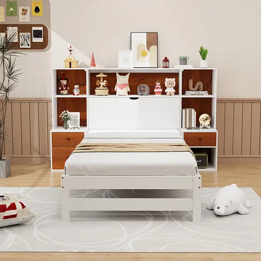 Costway Bed Frame Storage Headboard and Nightstands-Twin Size, HU10677WHT+