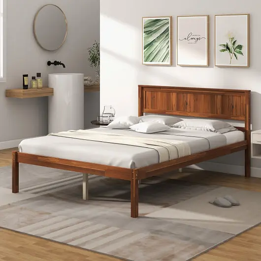 Costway Bed Frame Wooden Headboard and Slat Substantiate, Full Size, HU10482BN-F