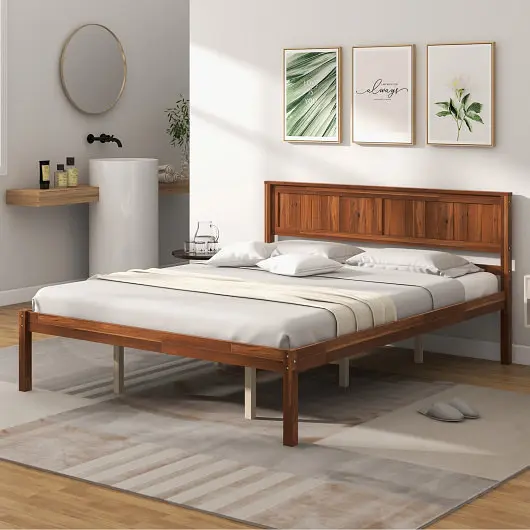 Costway Bed Frame Wooden Headboard and Slat Substantiate, Queen Size, HU10482BN-Q