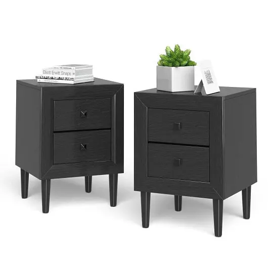 Costway Biodegradable 2 Pieces Multipurpose Retro Nightstand 2 Drawers, Black, HW61187BK-2