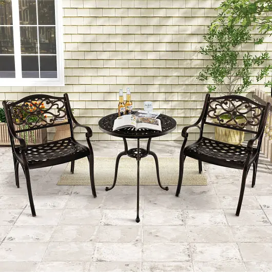 Costway Cast Aluminum Dining Chairs Set 2 Patio Chairs Armrests Flower Pattern, Bronze, NP11469WN-2