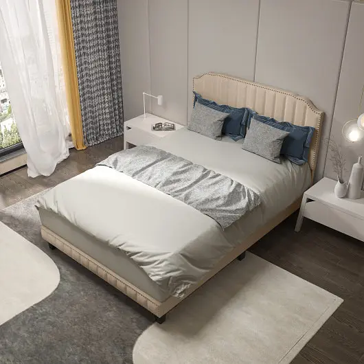 Costway Certified Heavy Duty Upholstered Bed Frame Rivet Headboard-Full Size, HU10438BE-F