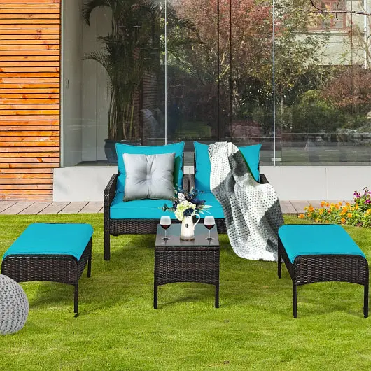 Costway Certified 5 Pieces Patio Rattan Furniture Set Sofa, HW68638ATU+