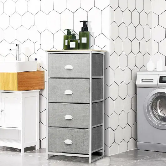 Costway Chest Storage Tower Side Table Presentation Storage 4 Drawers, Gray, HW61420WH