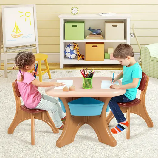 Costway Children Kids Activity Table & Chair Set Play Furniture Storage, Coffee, HW56085CF