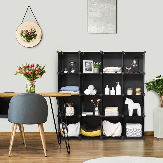 Costway Classic 16 Cubes Plastic Storage Arranger Rustproof Steel Frame, Black, HW65480BK