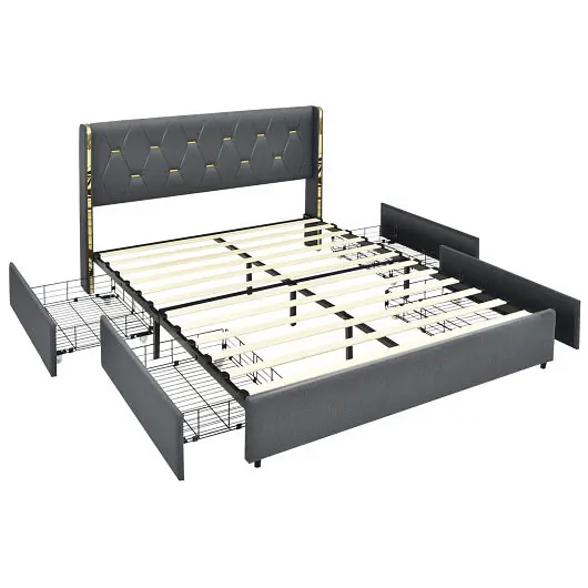 Costway Classic Upholstered Bed Frame 4 Storage Drawers, Full Size, HU10228HS-F