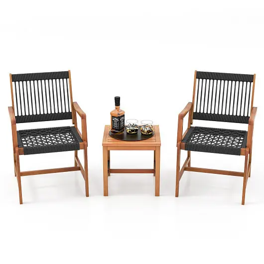 Costway 3 Count Acacia Wood Patio Furniture Set Armchairs Coffee Table, HW70891