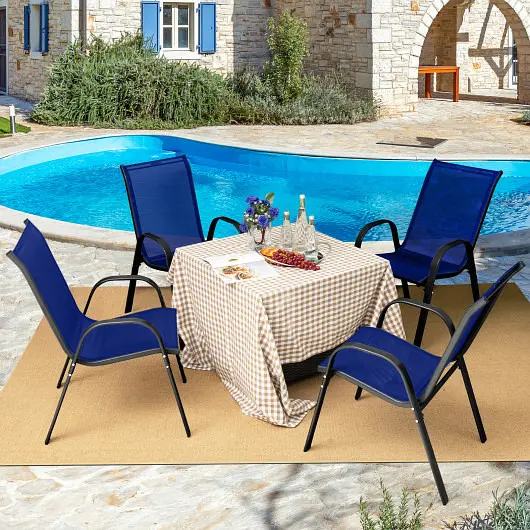 Costway 4 Count Stackable Patio Dining Chairs Set Armrest, Navy, NP11384NY-4