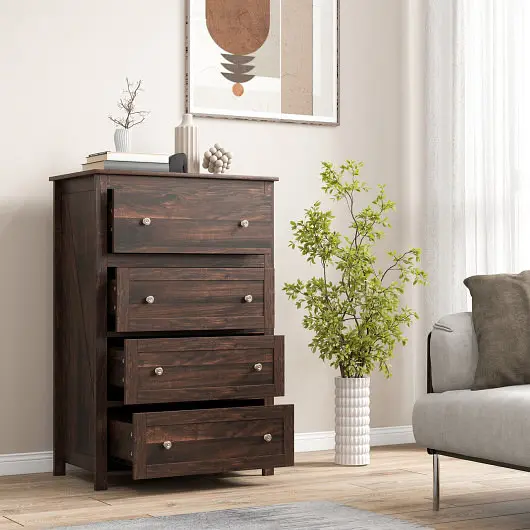 Costway 4 Drawer Dresser Closet Hallway Living Room Nursery, Tan, HW66609MG