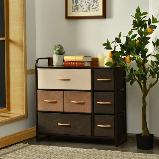 Costway 7 Drawer Tower Mild Steel Frame and Wooden Top Dresser Storage Chest Bedroom, HW65418