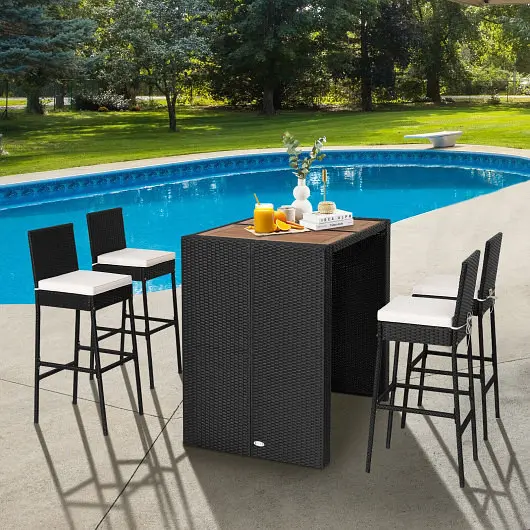 Costway 5 Each Patio Acacia Wood Dining Set, HW70240+