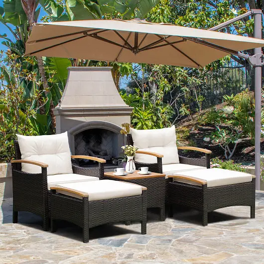 Costway 5 Each Patio Conversation Set Cushions Coffee Table and 2 Ottomans, HW70449+