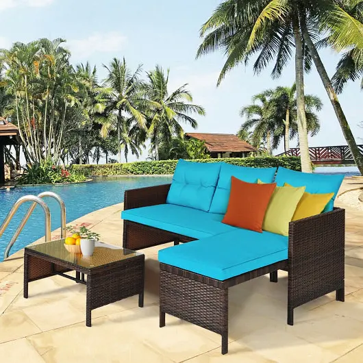 Costway 3 Each Patio Wicker Rattan Sofa Set, Turquoise, HW63870TU