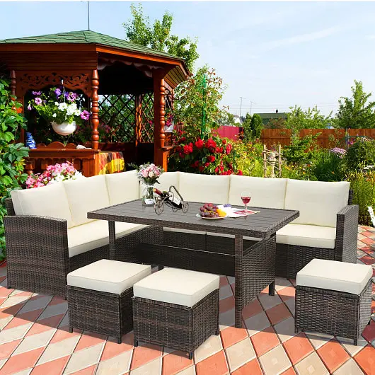 Costway 7 Each Wicker Patio Furniture Set, Snow White, HW71243WH+