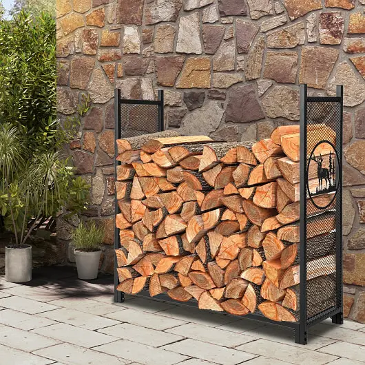 Costway 4 Feet Firewood Rack Stand Mesh Sides, NP11258